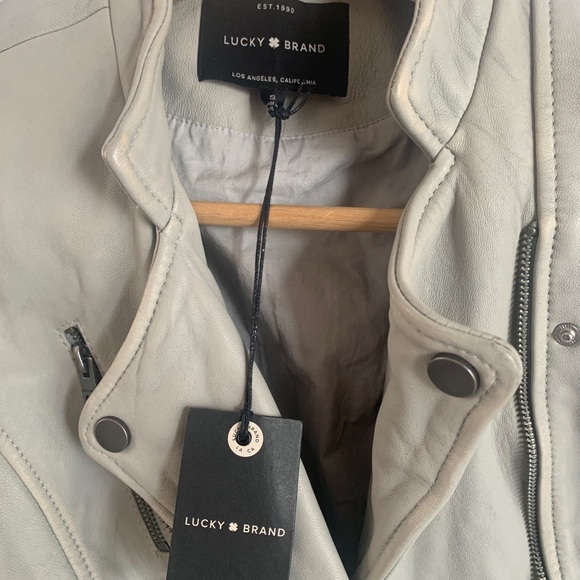 Lucky brand grey motocross leather jacket sz small - Picture 5 of 8
